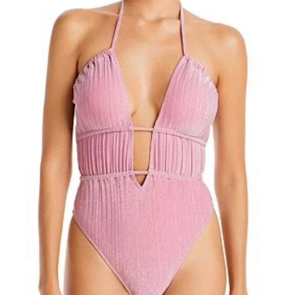 RAMY BROOK Marta Strapless Metallic One Piece Swimsuit In Pink - Picture 3 of 14